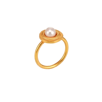 Ring aus Messing vergoldet, Perle